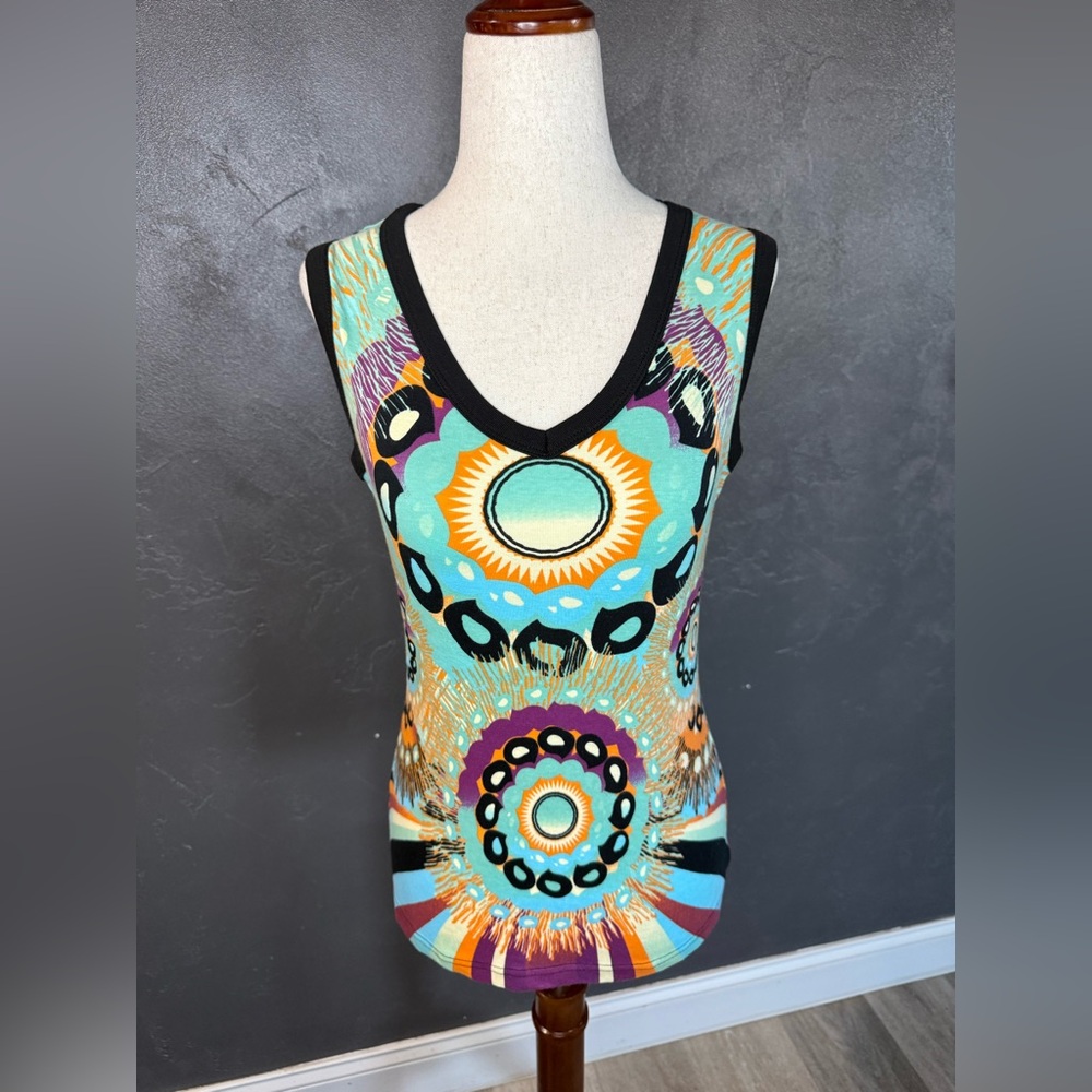 Custo Barcelona Turquoise Multi Sunburst V-Neck Tank